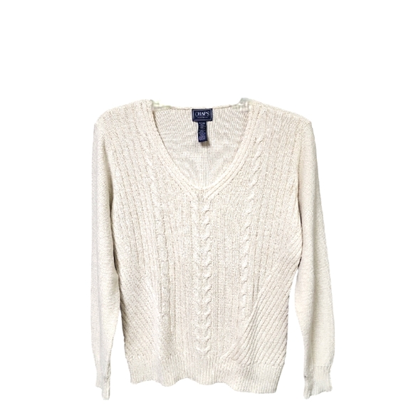 Chaps Beige Cable Knit Sweater with Glitter Size XL - Picture 1 of 9
